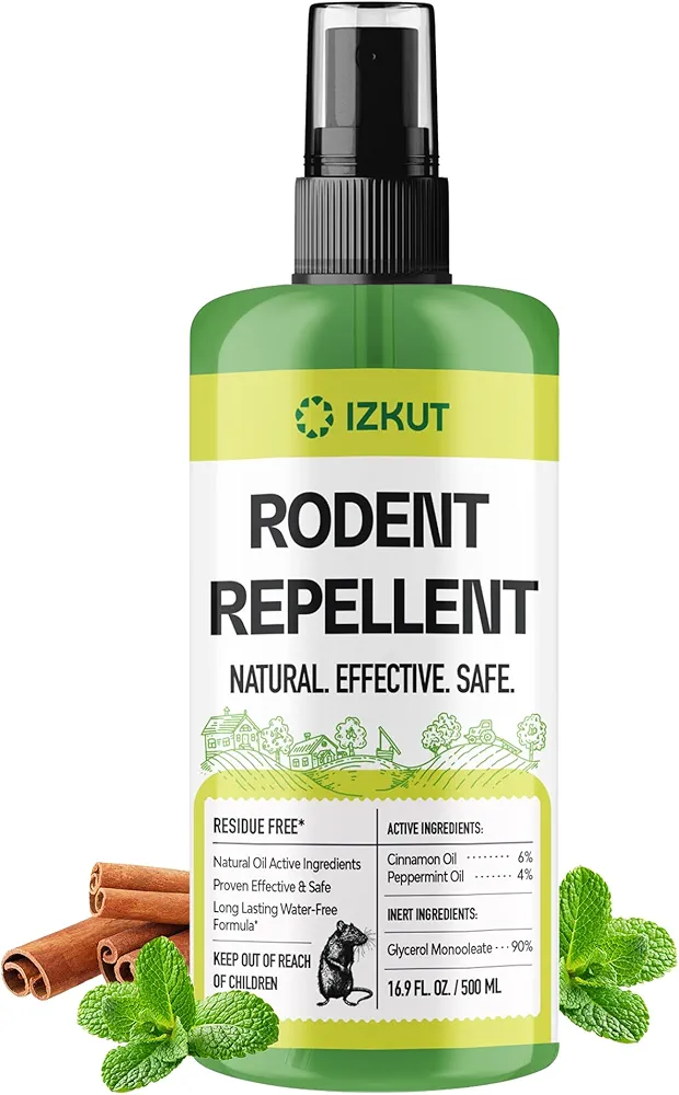 Peppermint Oil Rodent Repellent Spray: Natural Indoor & Car Long-Lasting Mouse Pest Rats Control - Pet-Friendly and Furniture Safe, 16.9 Fl. Oz