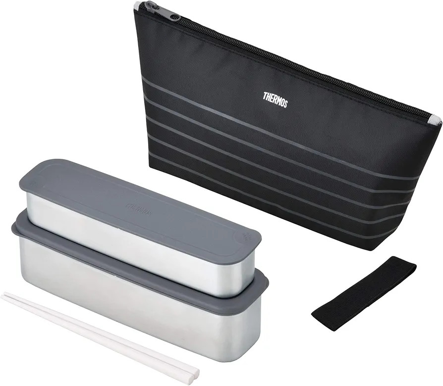 Thermos DSA-804W BKBD 2-Tier Slim Fresh Lunch Box, 28.1 fl oz (815 ml), Black Border