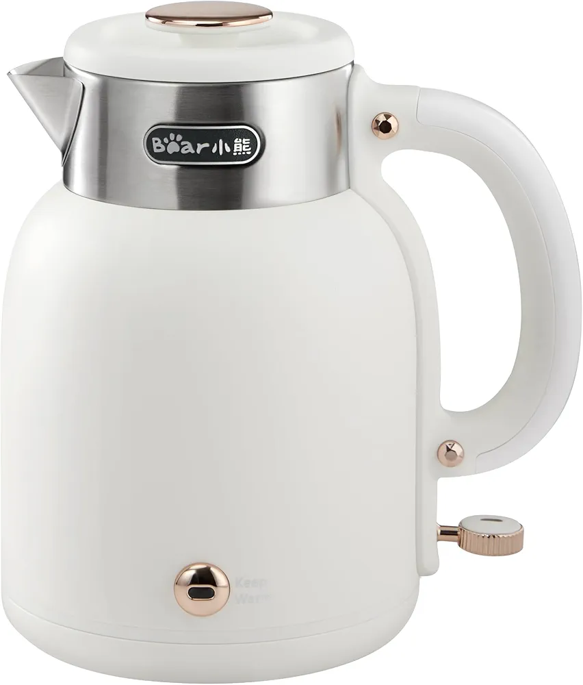 Bear ZDH-C15C1 Electric Kettle for Coffee & Tea, Stainless Steel Hot Water Boiler with Keep Warm Function, Auto Shut-Off, BPA Free, 1.5l, White
