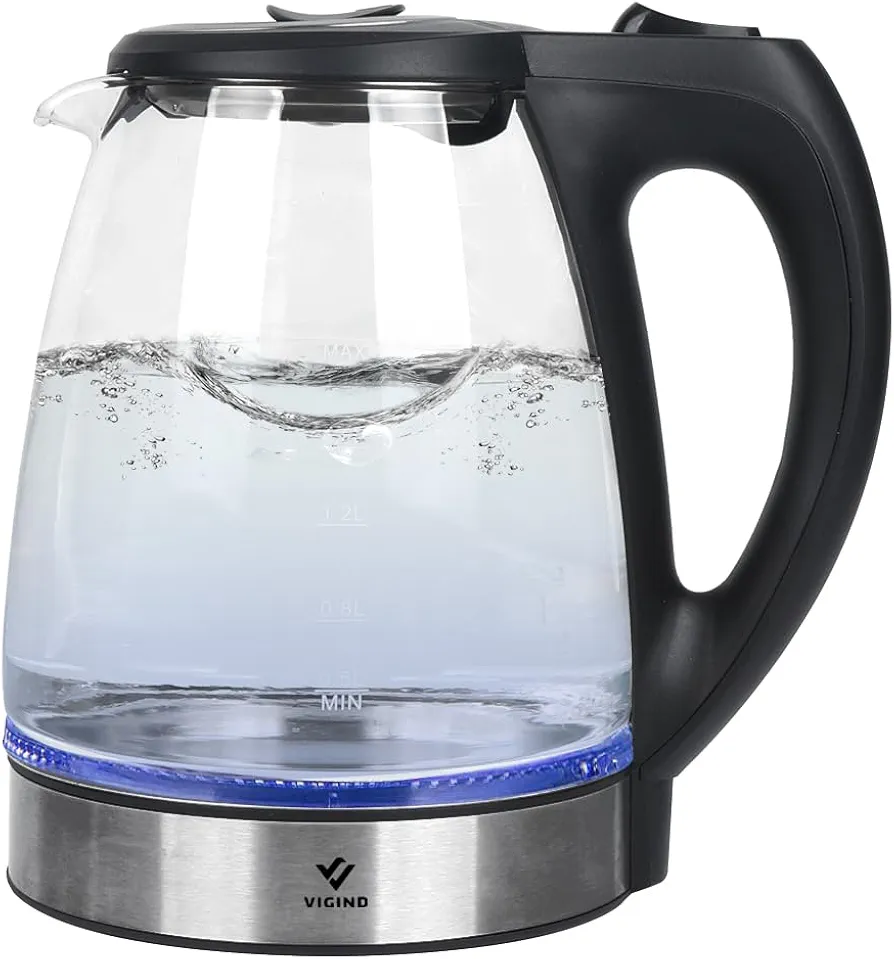 Electric Kettle,1.7L Glass Tea Kettle with Blue LED Indicator,1500W Electric Hot Tea Kettle With Auto Shut-Off and Boil-Dry Protection,Wide Mouth,Fast Heating for Tea Coffee