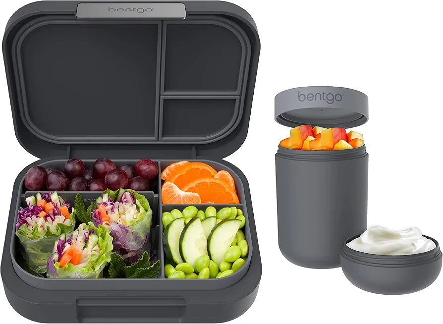 Bentgo® Modern Bento-Style Lunch Box Set With Reusable Snack Cup (Dark Gray)