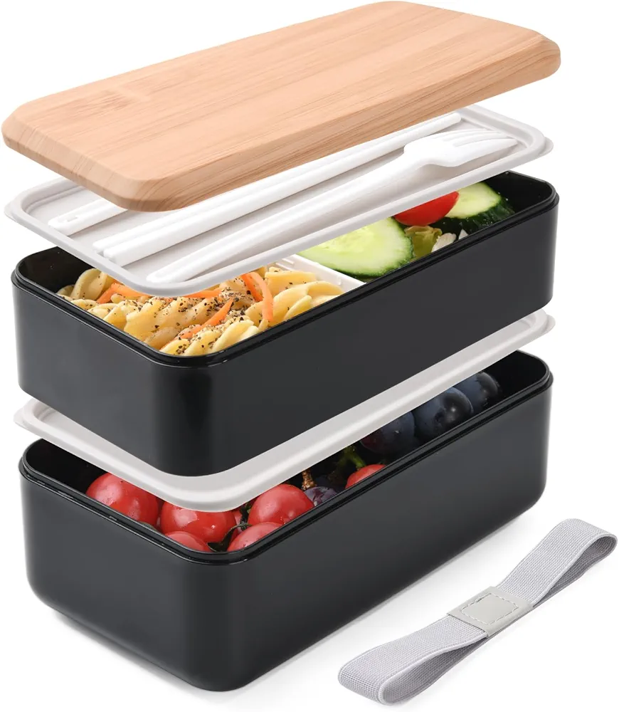 Bento Box for Adult, Lunch Box with Cutlery,2 Compartments 47oz,Large Japanese Food Storage Containers for Men/Women Included Sauce Container, Divider,Leak Proof, Microwavable