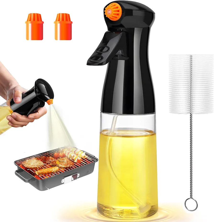 Olive Oil Sprayer, 200ml Rotatable Nozzle Olive Oil Spray Bottle for Cooking Premium Oil Mister with Brush Oil Spritzer for Air Fryer, BBQ, Salad, Baking,Grilling Kitchen Gadgets