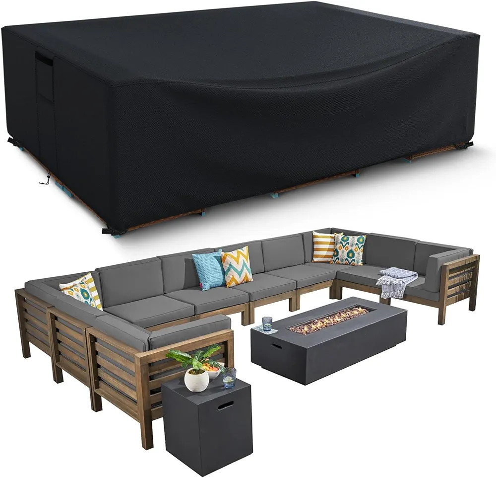 Patio Furniture Covers, 600D Heavy Duty Outdoor Furniture Cover Waterproof, Rectangle Outdoor Table and Chairs Cover, Outdoor Sectional Cover for Winter, Black,126" L x 126" W x 28" H