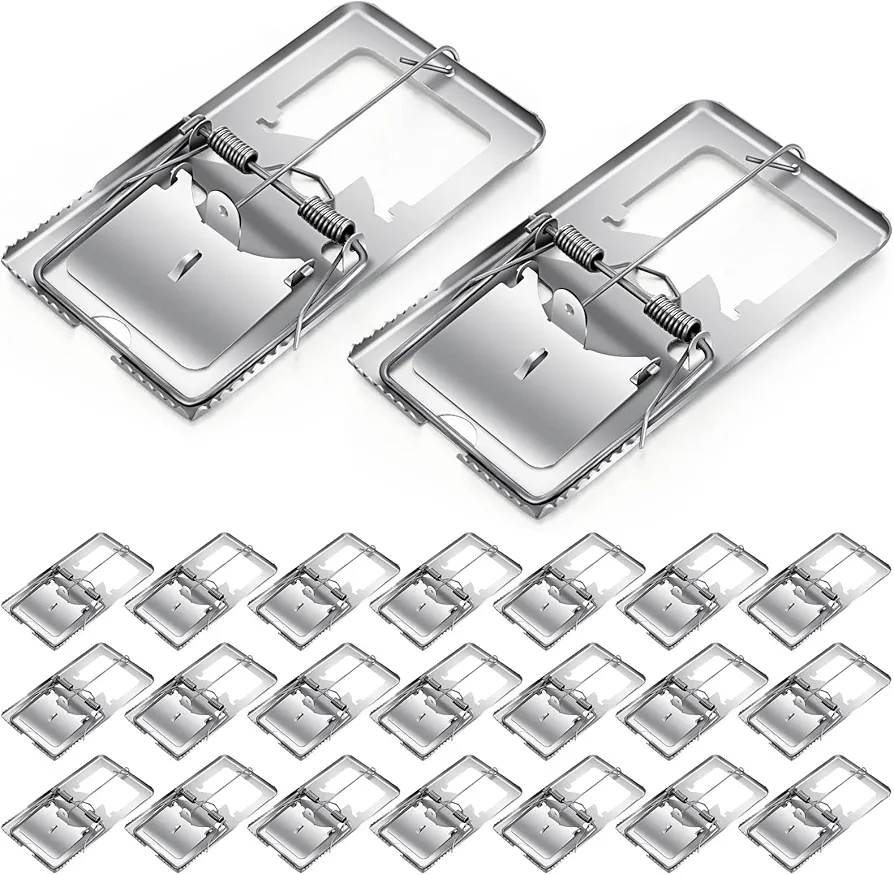 24 Pcs Classic Metal Rat Traps Reusable Rat Trap Humane Rat Traps Effective Snap Rat Trap That Work for Rat Mice Voles and Small Rodents Control (Silver)