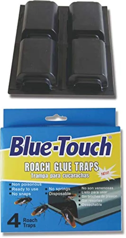 Blue Touch Roach Glue Traps, Non-Toxic and Pesticide Free (16-Traps,4-Pack) (Blue)