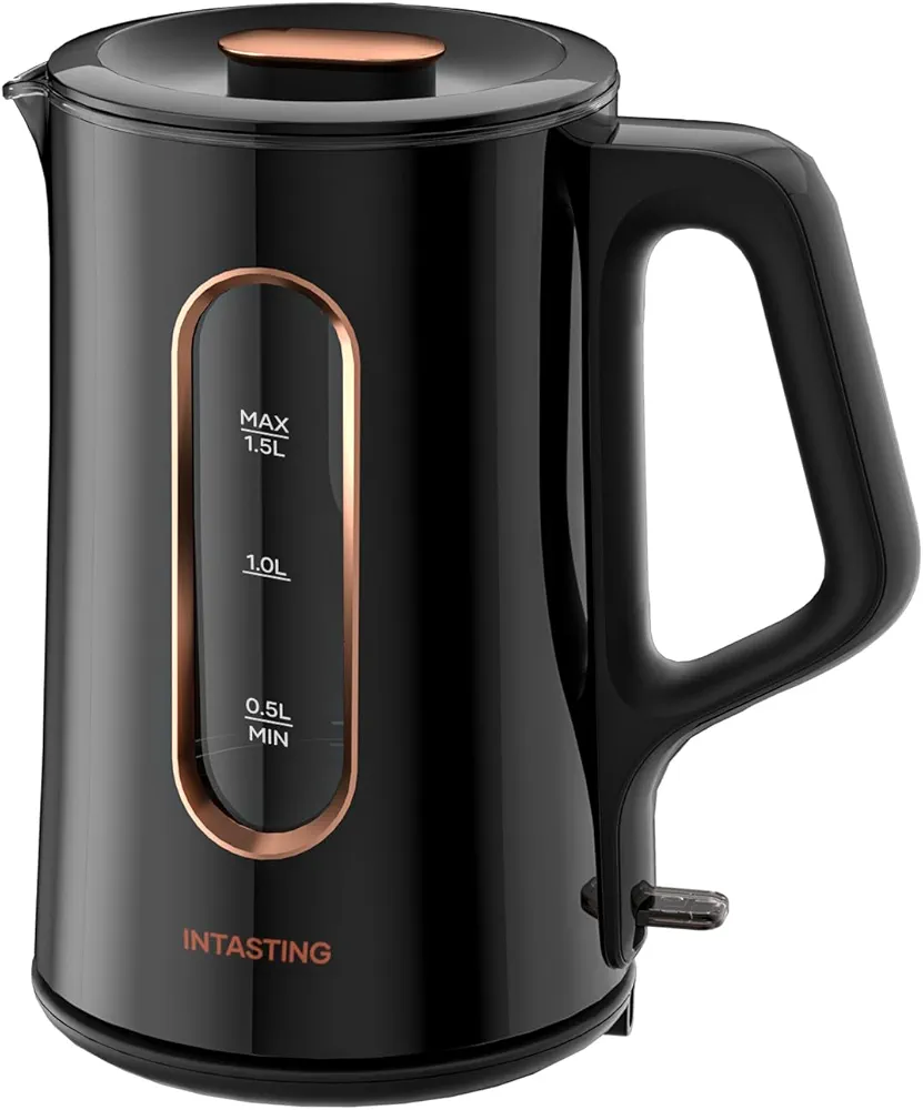 Electric Kettle, Double Wall Glass Inner, Hot Water Boiler Heater Pot, 1.5-Liter, 1200 Watts for Fast Boiling, 53oz BPA Free, Glossy Black