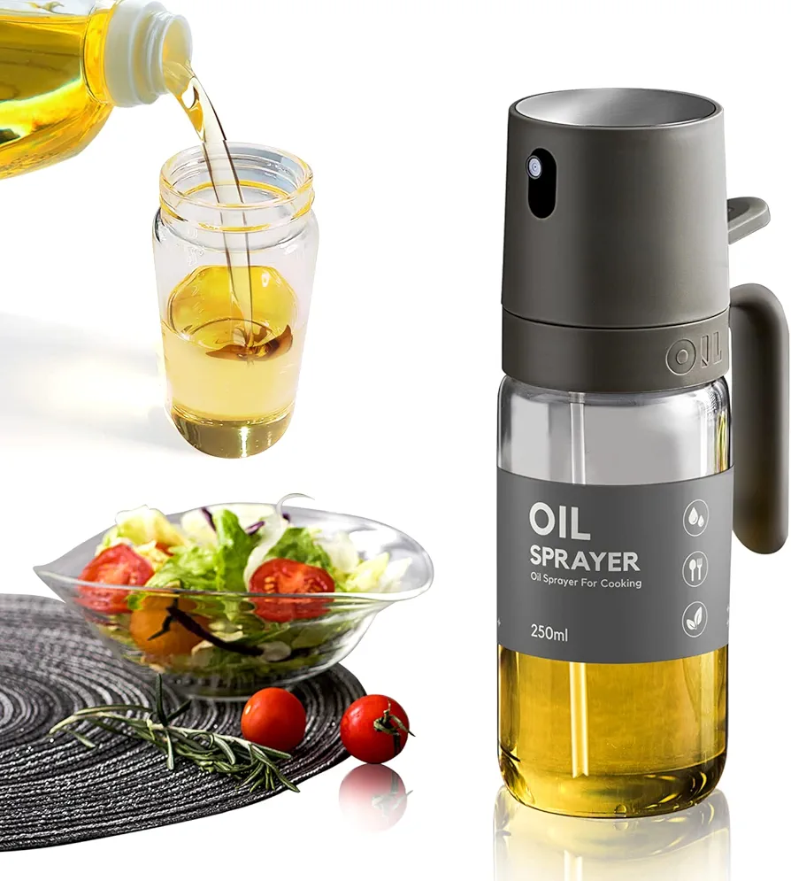 Qenqyeen,Oil Sprayer for Cooking,8.5oz Glass Oil Spray Bottle Mister,Cooking Oil Sprayer,Olive Oil Sprayer Oil Dispenser,Kitchen Gadgets Accessories for Air Fryer, for Salad Making, 250ml
