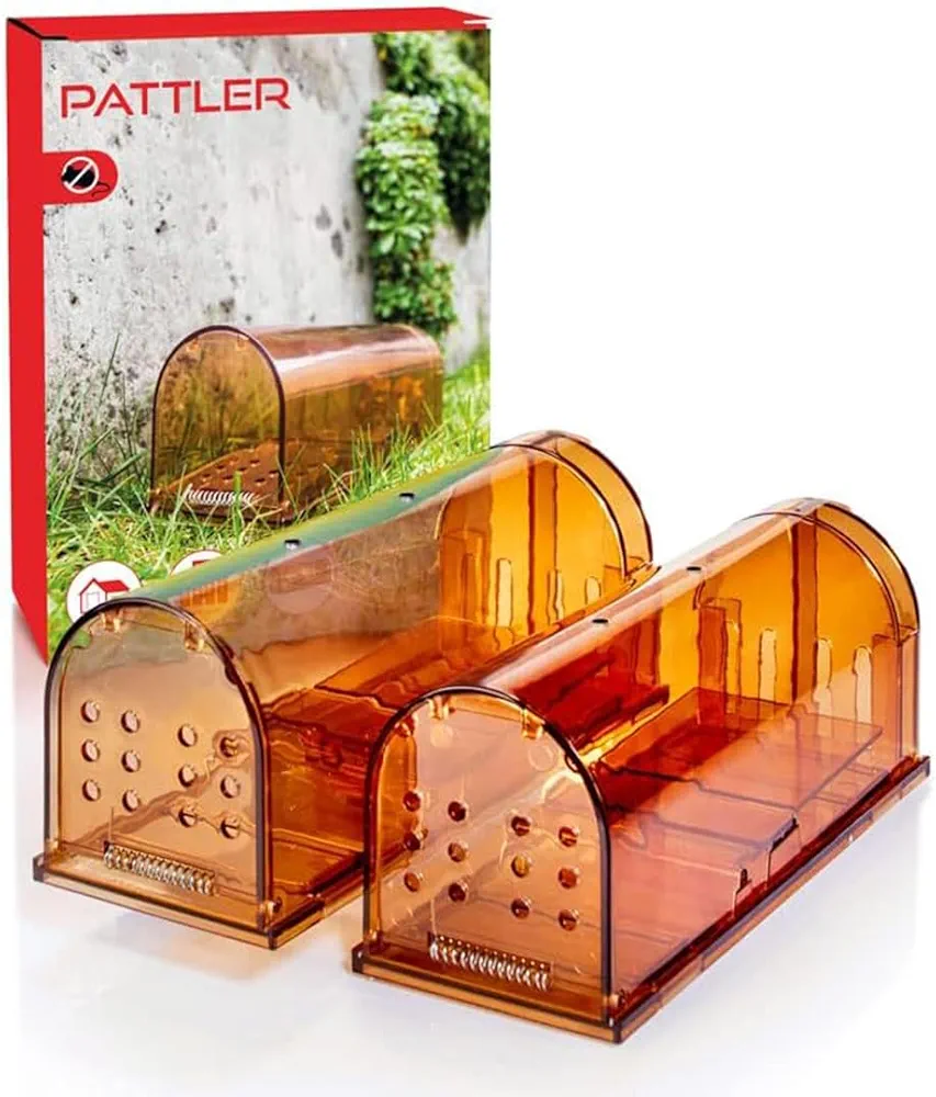 PATTLER® | 2 Humane Mouse Trap for Indoor and Outdoor Home | Mechanical Reusable Live Mouse Traps Catch and Release Mice from Garden, Garage, Attic, Inn, Hotel | Orange | Pack of 2