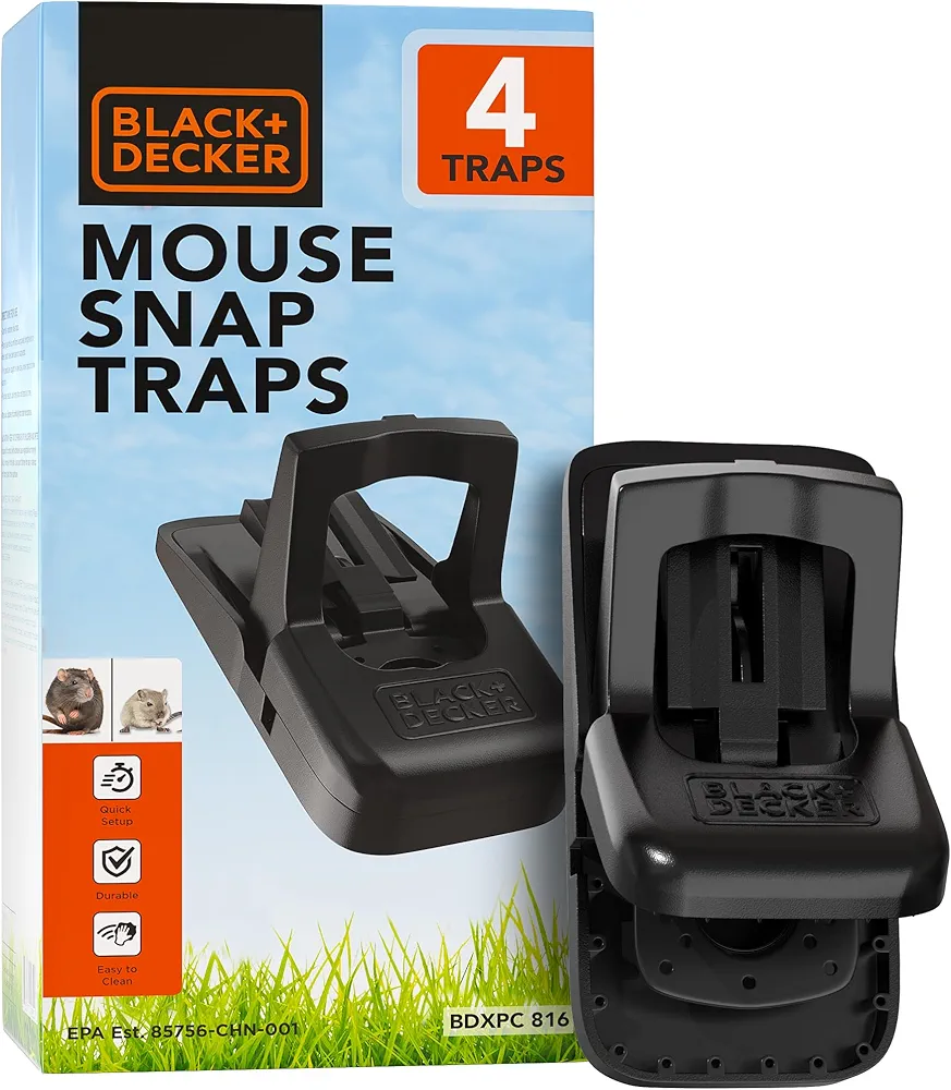BLACK+DECKER Mouse Trap & Mouse Traps Indoor for Home- Rat Trap Indoor & Outdoor- Instantly Kill Rodent Snap Trap- Touch Free & Reusable, 4 Pack