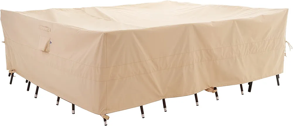 Rectangle 96 Inches Patio Furniture Cover, Heavy Duty Outside Table Cover, Lawn Furniture Cover Waterproof, High Wind Resistant Design for Winter, Anti-fading 96W x 64D x 31H Inches, Beige