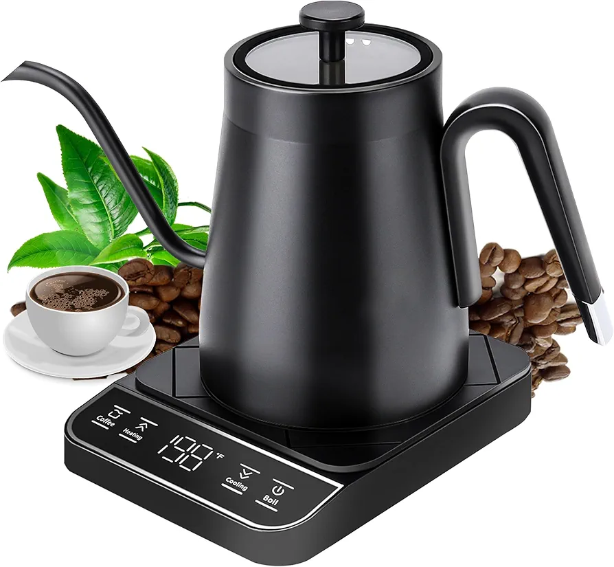 ℃/℉ Switchable, Electric Kettle Gooseneck, Pour Over Coffee Digital Kettle, Tea Pot Auto Shut Off, ±1℃/℉ Temperature Control, 27oz/1200w Quick Heating, Water Boiler Small, Black
