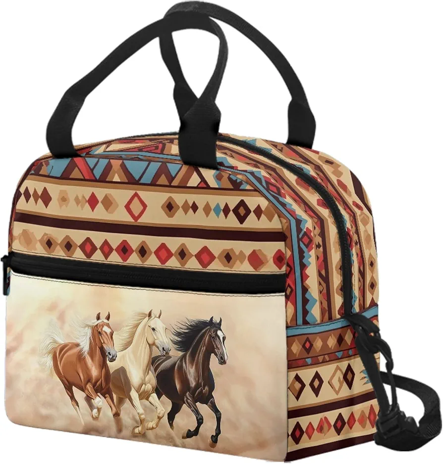 Western Horse Lunch Bag Insulated Lunch Cooler Bags Reusable Lunch Box Tote Picnic Meal Bento Handbag for Women Men Teen Girls Boys Gifts School Picnic Beach Camping