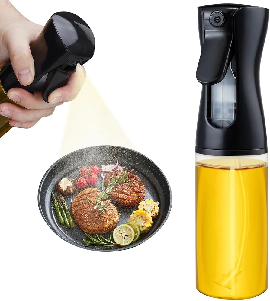 Oil Sprayer for Cooking Olive Oil Sprayer Bottle,Glass Oil Mister,Continuous Spray With Portion Control, Premium Cooking Sprayer,Kitchen Gadgets Accessories for Frying Baking BBQ,200ml (Black)
