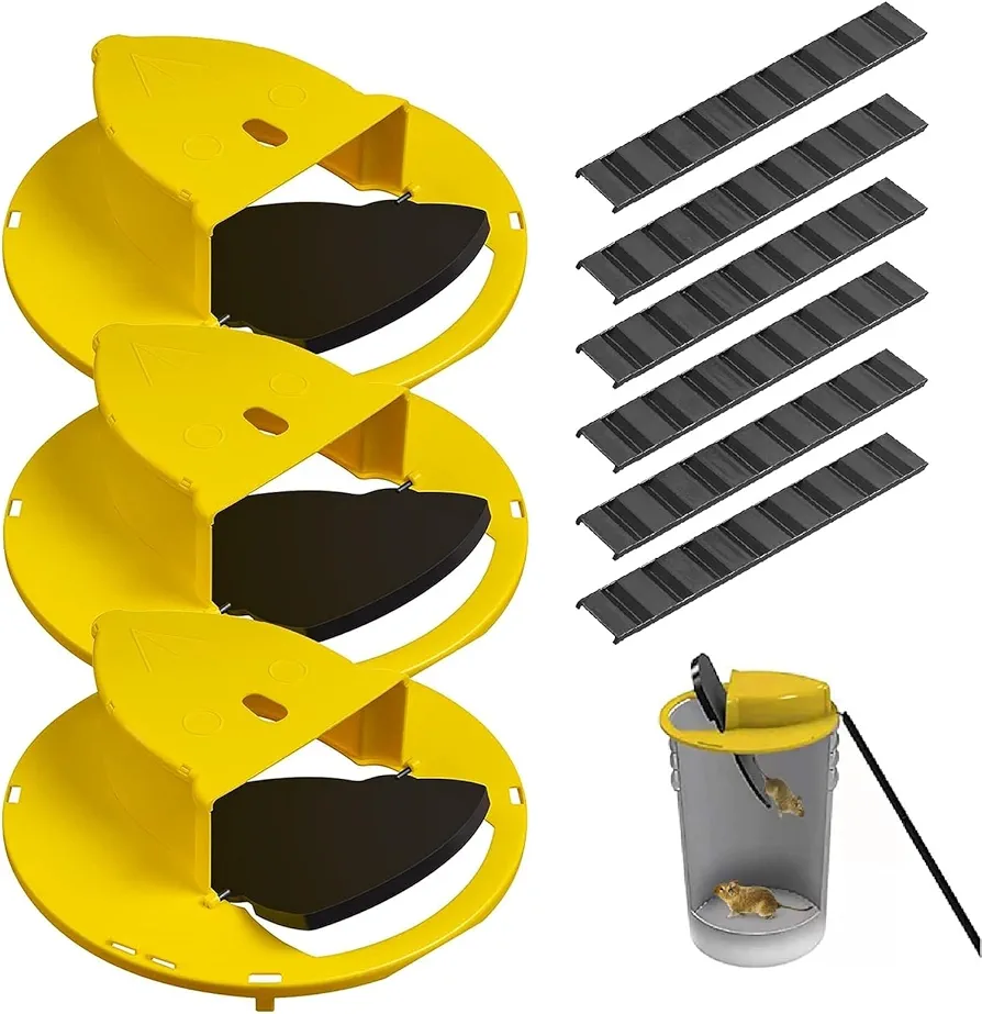 Mouse Trap Bucket Flip Lid，Mouse Rat Trap Bucket Lid，Auto Reset Multi Catch Humane Rat Trap for Indoor Outdoor | 5 Gallon Bucket Compatible | Mice Mouse Trap Bucket Lid(3 Pack)-12130