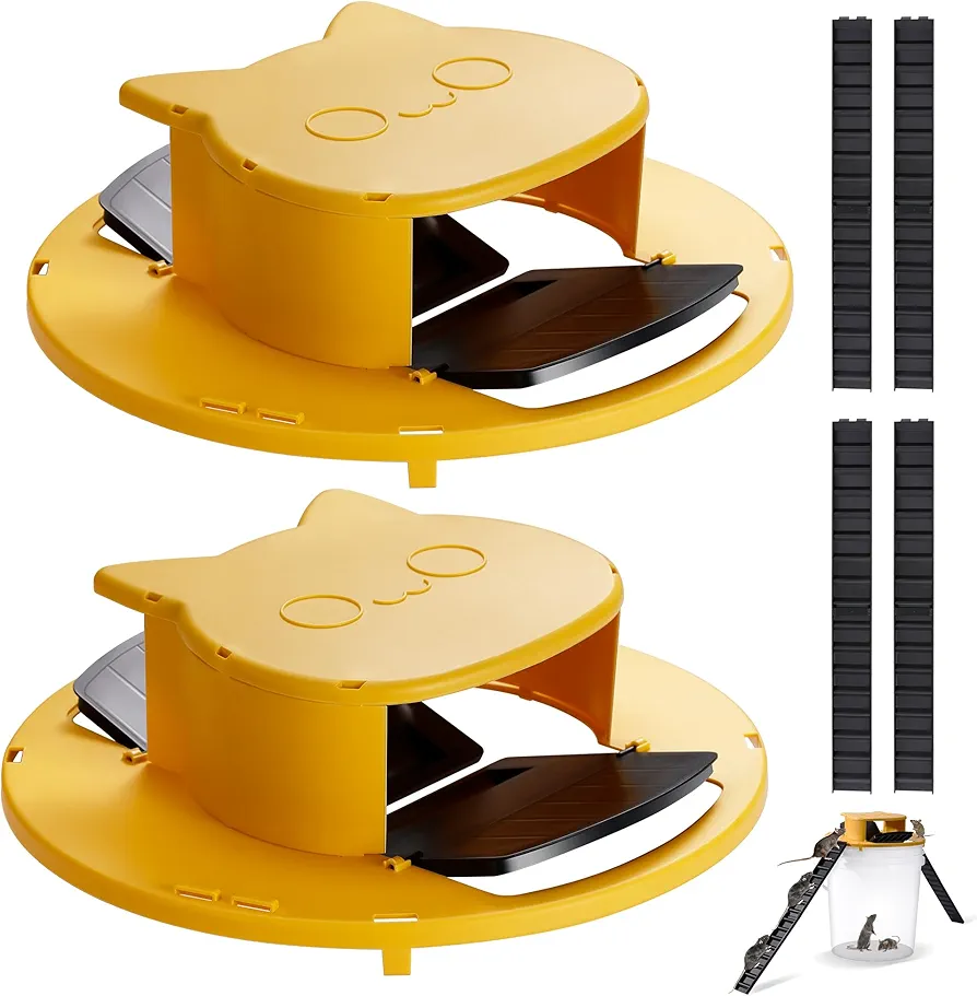 Bucket Mouse Trap(2 Packs), Humane Mice Rat Mouse Trap Bucket Flip Lid for Indoor Outdoor, 5 Gallon Bucket Compatible|Mice Free|Multi Catch|Auto Reset| for Home/Chicken Coops/Garden/Barns/Farm/Garage