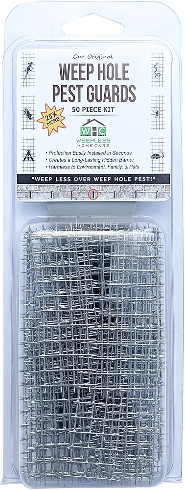 Weepless Weep Hole Pest Guard Kit- Pre-Cut Galvanized 1/4" Wire Mesh, Pack of 40, Keep Wasp, Mice, Lizards, Roaches, Spiders, Other Pest Out. Insert Tool Included.