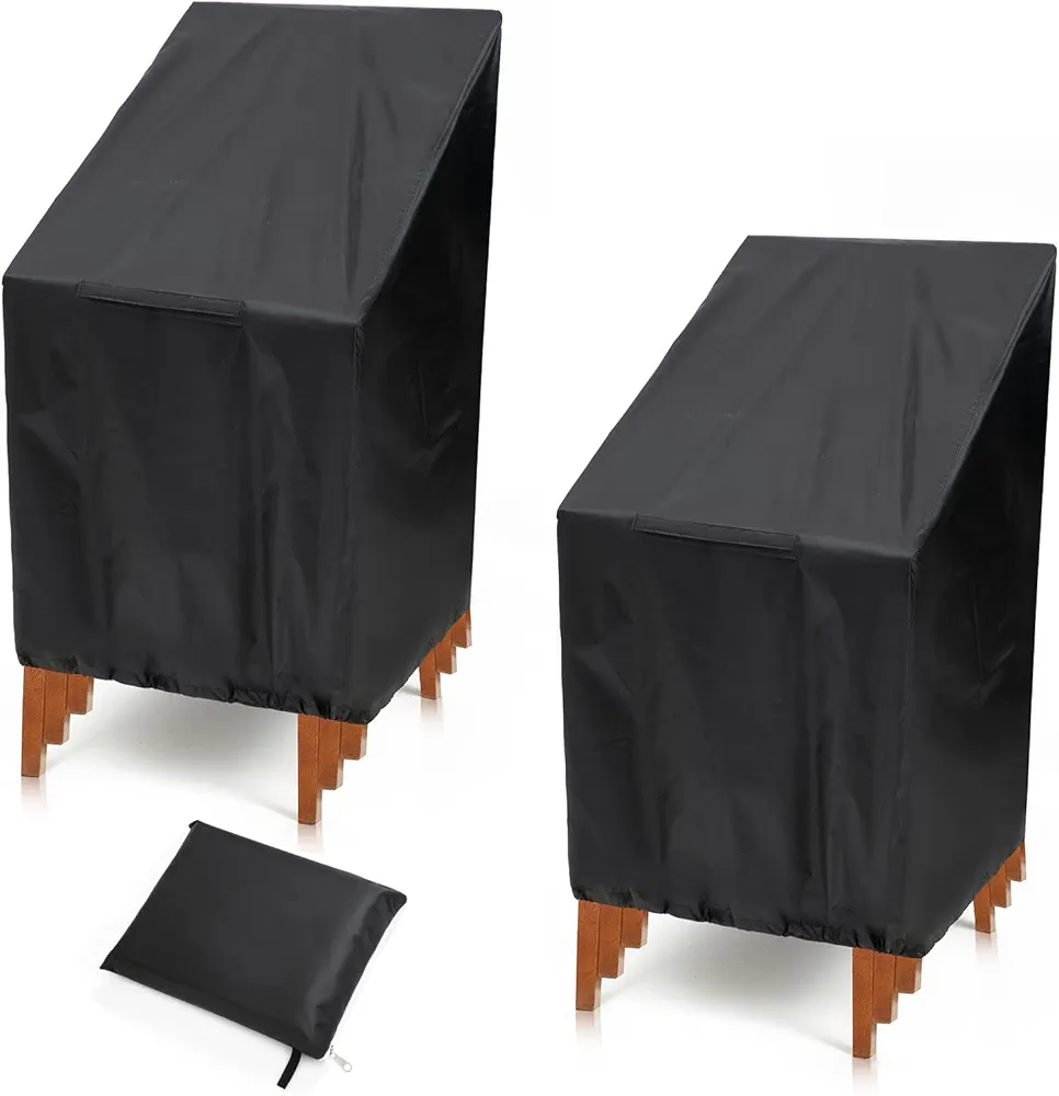 Outdoor Chair Covers, 2 Pack Waterproof Stackable Outdoor Chair Covers Dust Rain Snow-Proof High Back Patio Chair Covers Fits for 4-6 Stackable Dining Chairs, 25"W x 25"D x 47”H