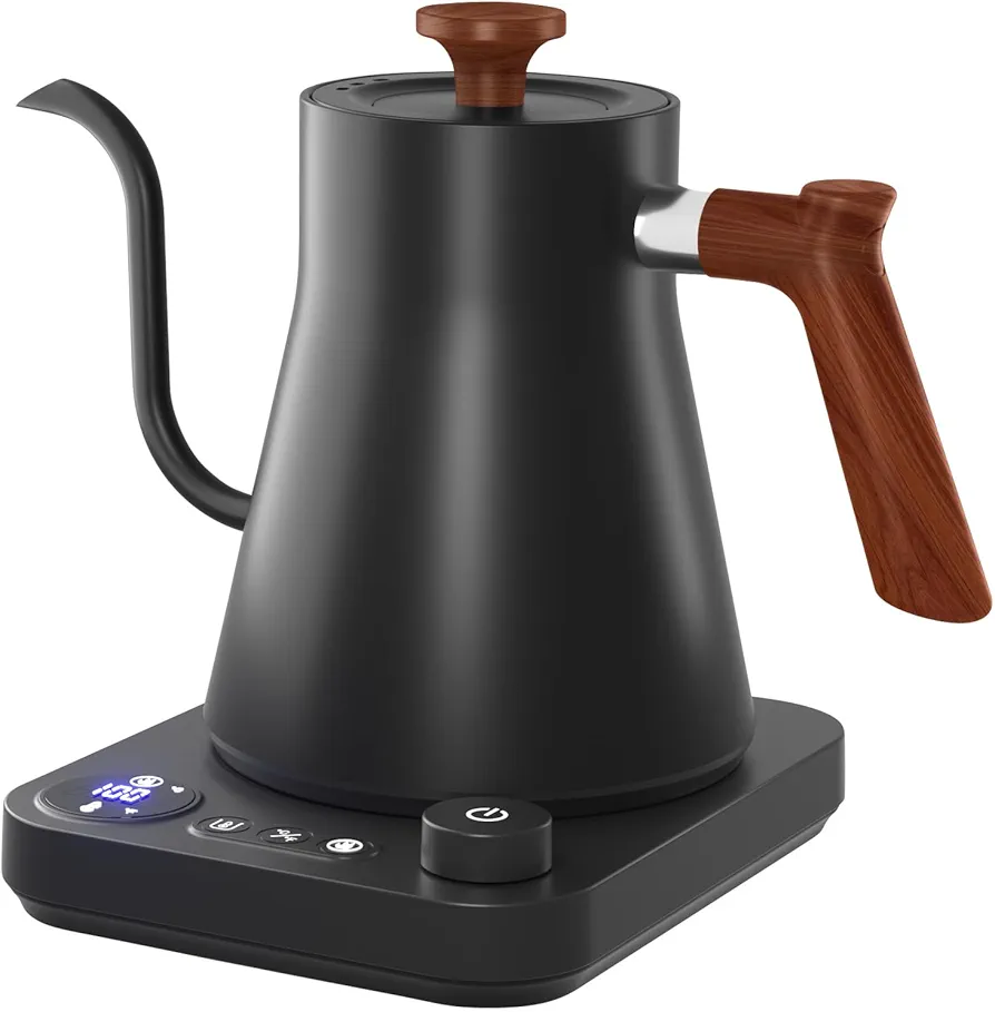 Gooseneck Electric Coffee Kettle, 1200W Quick Heating, ±1℉ Temperature Control, Stainless Steel Inner Pot for Pour Over Coffee & Tea (Black, 220V EU Plug)