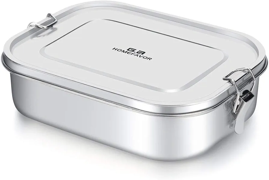 G.a HOMEFAVOR Stainless Steel Bento Lunch Food Box Container, Large 1400ML Metal Bento Lunch Box Container - Lockable Clips to Leak Proof - BPA-Free - Dishwasher Safe