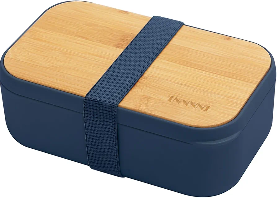 Bento Box for Adult Lunch Containers with Utensils for Men/Women Blue - Natural Bamboo Lid, Chopsticks, Microwave Safe, Dishwasher Safe, Bpa Free, Gifts for Women, Cute, Small