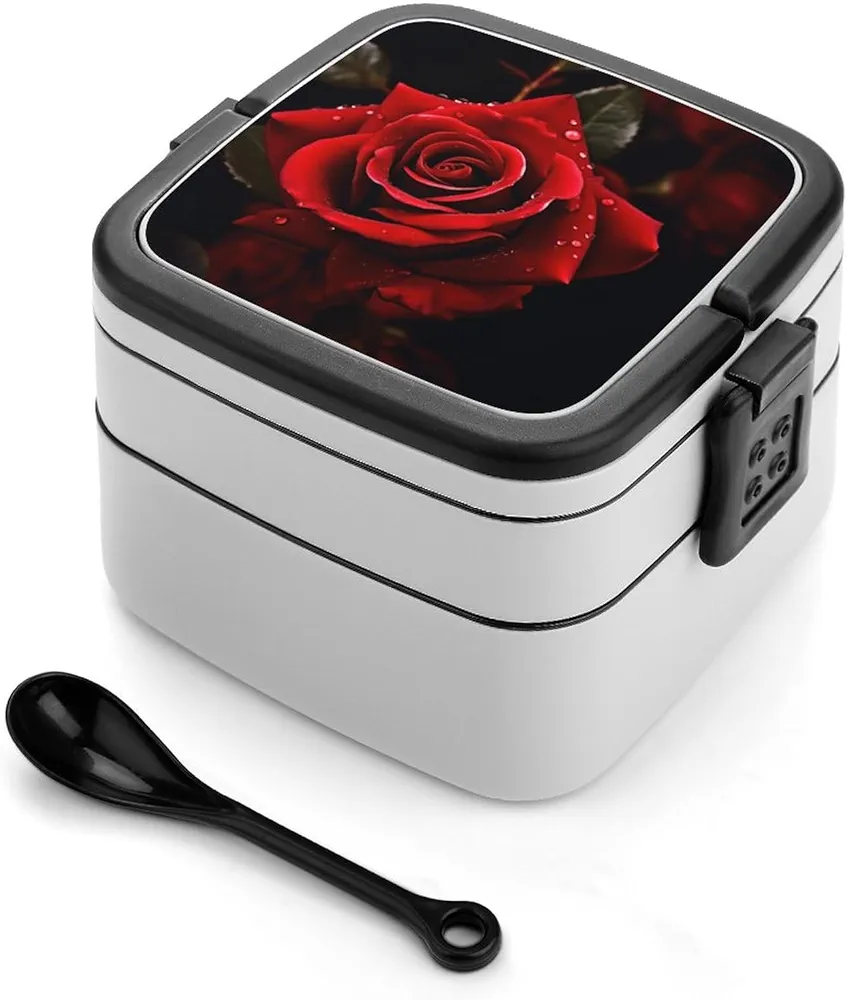 Bento Box for Adult Red Rose Bento Lunch Box with 2 Compartments Stackable Lunch Container Reusable Food Storage Container Meal Prep Snack Containers