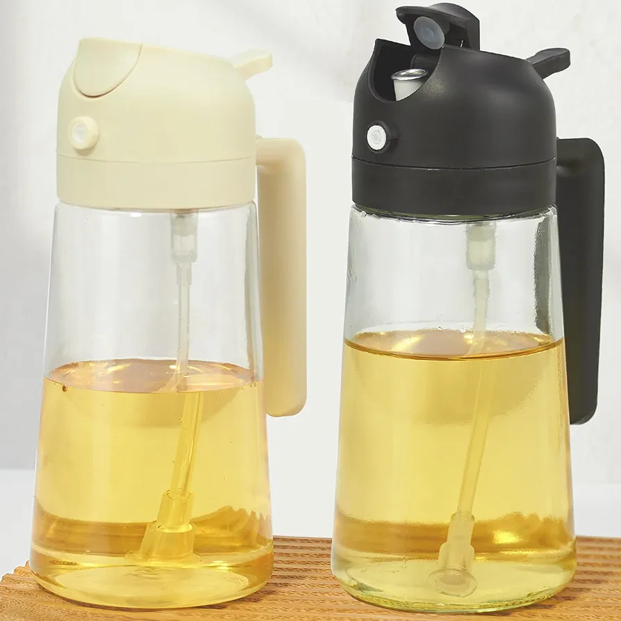 Oil Sprayer for Cooking - 2 x 16 oz Pack, Never Drip Design and Precise Oil Control for Air Fryer, Roasting, Grilling, Barbecue and Salad. Everyday Cooking Companion (Black, Beige)