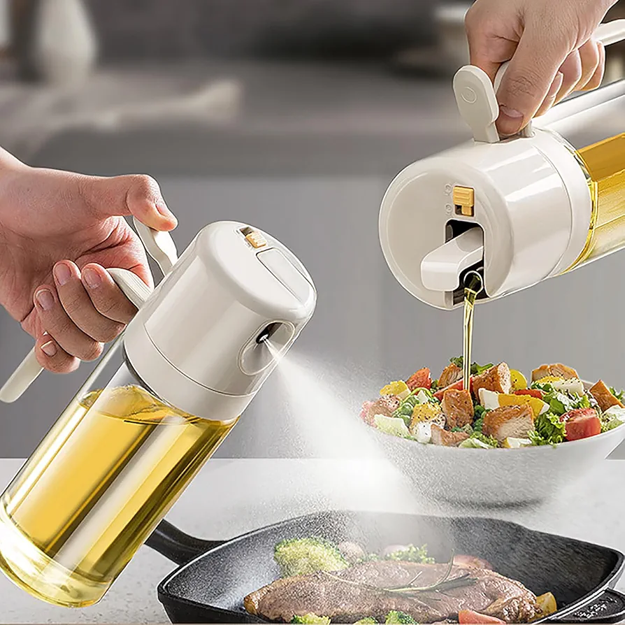 Olive oil sprayer for cooking, Olive oil spray bottle, 550ml Glass Spray/dumping dual-purpose for Cooking, Kitchen, Salad, BBQ
