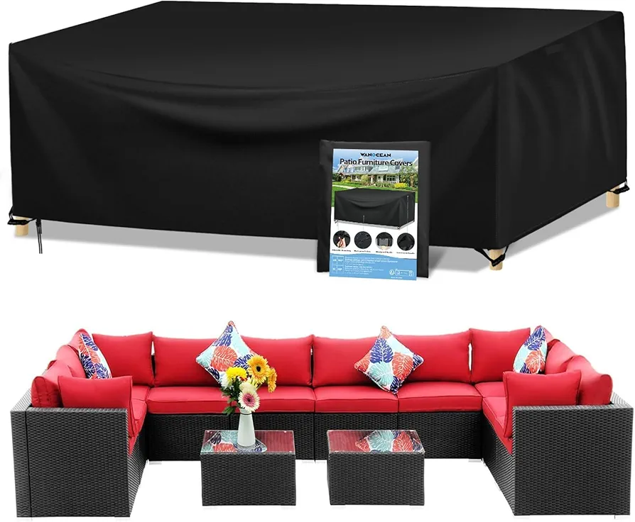 Wanocean Patio Furniture Covers,Rectangular Outdoor Furniture Cover Waterproof with Storage Bag,Outdoor Dining Table Chair Set Cover,Heavy Duty for Deck, Lawn and Backyard(137"L x 102"W x 35"H)