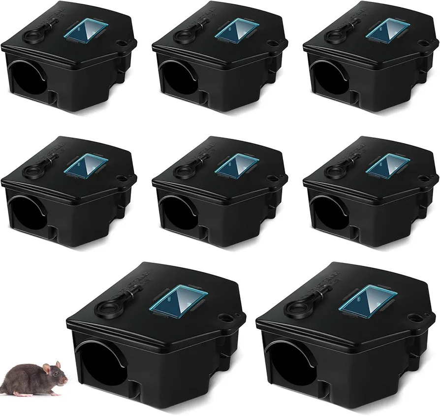 Qualirey 8 Pcs Rodent Bait Station with Key Rat Bait Station Traps Reusable Mouse Traps Smart Tamper Proof Cage House Heavy Duty Bait Boxes for Rodents Outdoor Rats Mice, Bait Not Included (Practical)