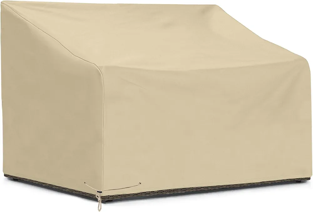 SunPatio Waterproof Patio Sofa Covers, Heavy Duty Outdoor Furniture Covers, Deep Seated Loveseat Covers with Air Vent/Closure Straps/Drawstrings, All Weather Protection, 60" L x 40" W x 32" H, Beige