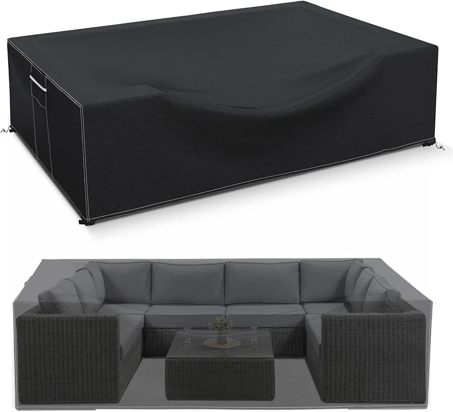 Patio Furniture Covers Waterproof, Rectangular Outdoor Sectional Sofa Set Covers, Extra Large Patio Covers for Outdoor Furniture, 98"x78"x32"-Black