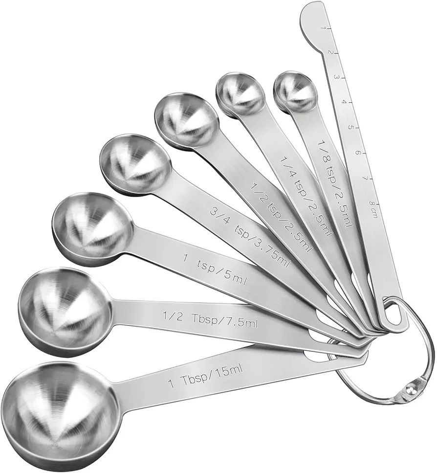Stainless Steel Measuring Spoons Set of 8 Markings Metal Teaspoon & Tablespoon Measuring Spoons Safe Heavy Duty Engraved Kitchen Gadgets for Baking, Cooking for Dry & Liquid Ingredients