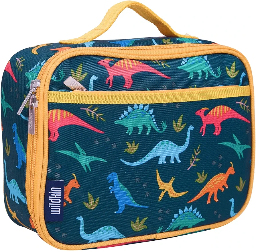Wildkin Kids Insulated Lunch Box Bag for Boys & Girls, Reusable Kids Lunch Box is Perfect for Early Elementary Daycare School Travel, Ideal for Hot or Cold Snacks & Bento Boxes (Jurassic Dinosaurs)
