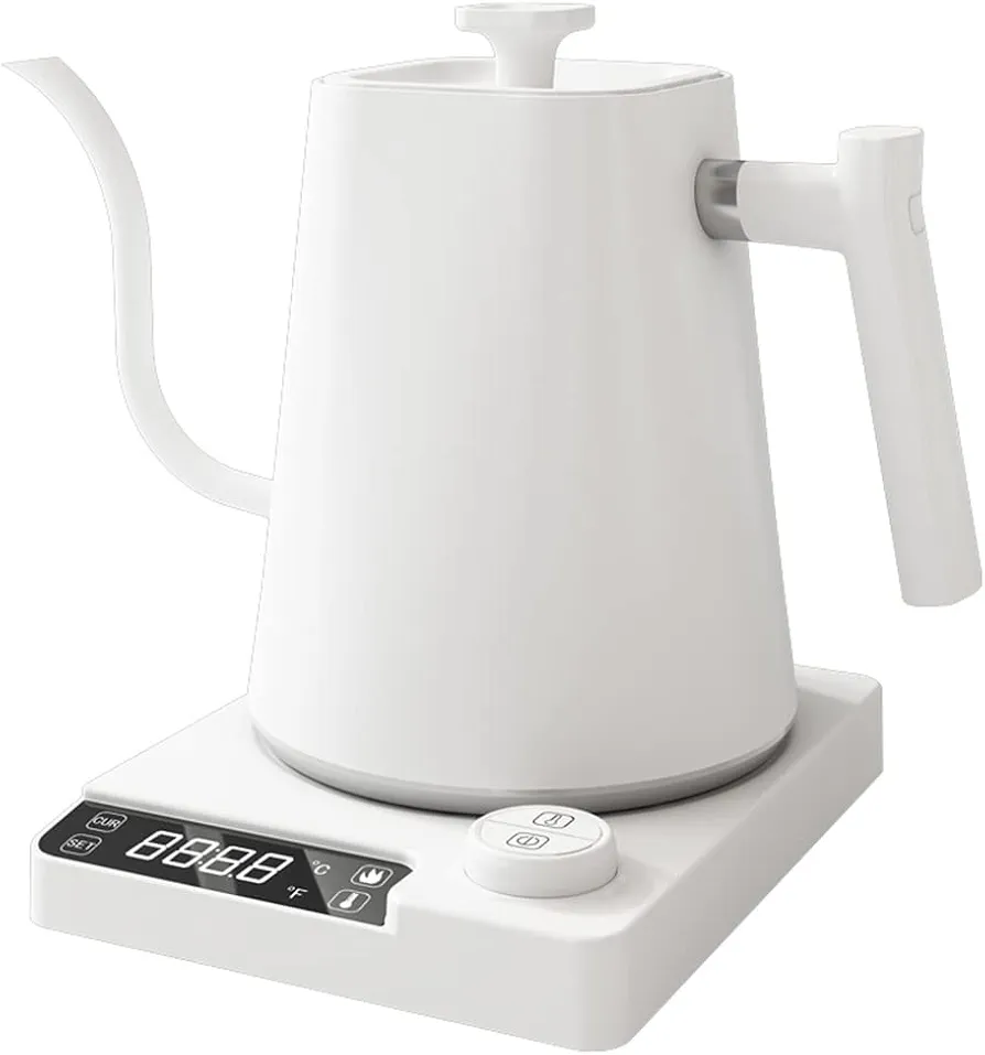 Smart Electric Kettle 1000ML Gooseneck Kettle With Temperature Control and 24H Keep Warm, 304 Stainless Steel Hot Water Kettle For White Tea, Coffee, Boiling Water (White)