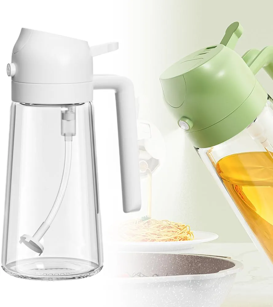 2 in 1 Glass Oil Sprayer & Dispenser, Olive Oil Dispenser Bottle Oil Spray Bottle for Cooking, Olive Oil Sprayer Cooking Oil Dispenser for Kitchen Air Fryer, Salad, Frying, BBQ (White, 600ML)