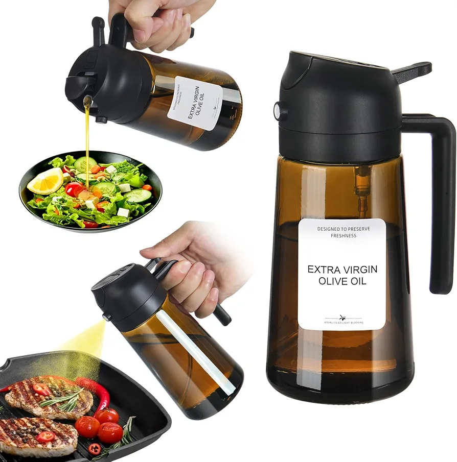 16oz Amber Light-Blocking Olive Oil Dispenser Bottle - Versatile Sprayer & Pourer for Cooking, Air Fryer, Baking, Salad, and BBQ