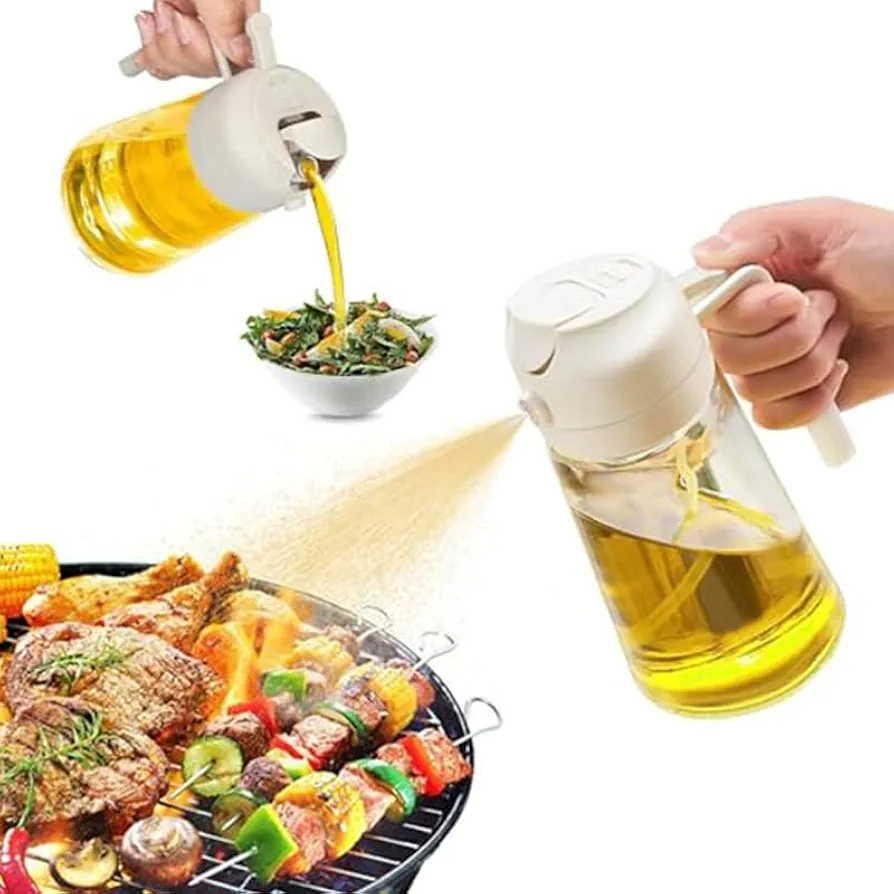 Kimilx Kitchen Oil Sprayer for Cooking,2 in 1 Olive Oil Dispenser Bottle For Kitchen, 20oz/600ml Glass Oil Bottle With Nozzle, For Air Fryer, Salad, Grilling, BBQ