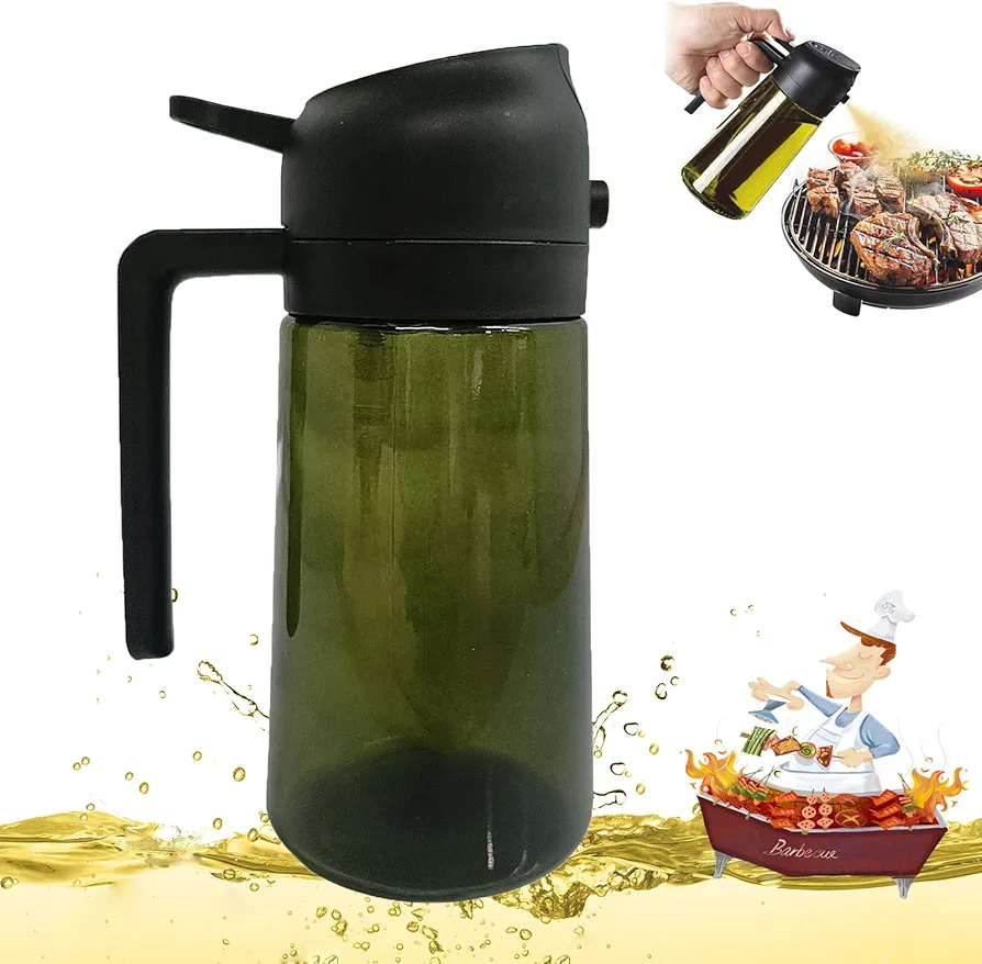 2 In 1 Oil Dispenser And Oil Sprayer, Olive Oil Dispenser Bottle for Kitchen, Light-Blocking Oil Dispenser for Kitchen, Salad, Frying, BBQ (Black)