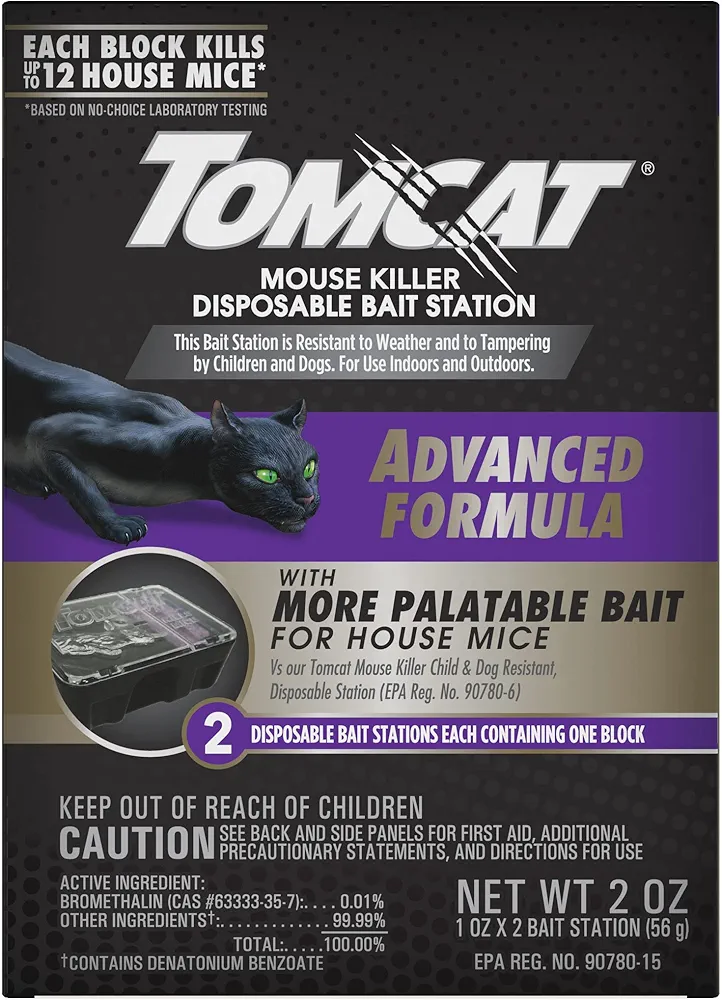Tomcat Mouse Killer Disposable Bait Station - Advanced Formula: Child and Dog Resistant, Indoor and Outdoor Use, 2 Count, Pre-Filled, 2 oz.