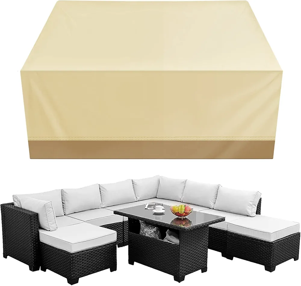iCOVER Patio Furniture Cover, 56"x56" Square/Round Patio Table Cover, Easy On/Off, Waterproof Dustproof Cover for Outdoor Dining Table Set, Sectional Sofa Set, SAND