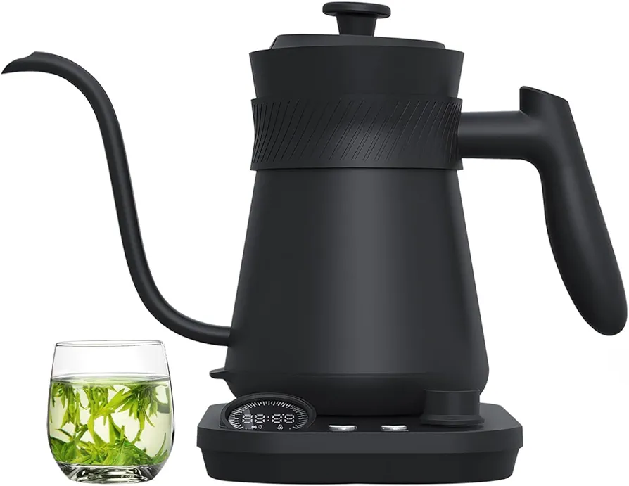 Electric Kettle, 0.8L Temperature Control Electric Kettle with LED Screen, 1200W Quick Heating Gooseneck Pour Kettle with Stainless Steel Interior, Smart Kettle for Coffee & Tea, Black