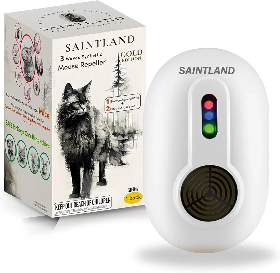 3 Wave Synthetic Pest Repeller - Gold Edition, E-Magnetic & Ultrasonic Rodent Repellent, See Effects in 3 Weeks, Indoor Repel Roach,Mouse, Rat, Squirrel SD-042