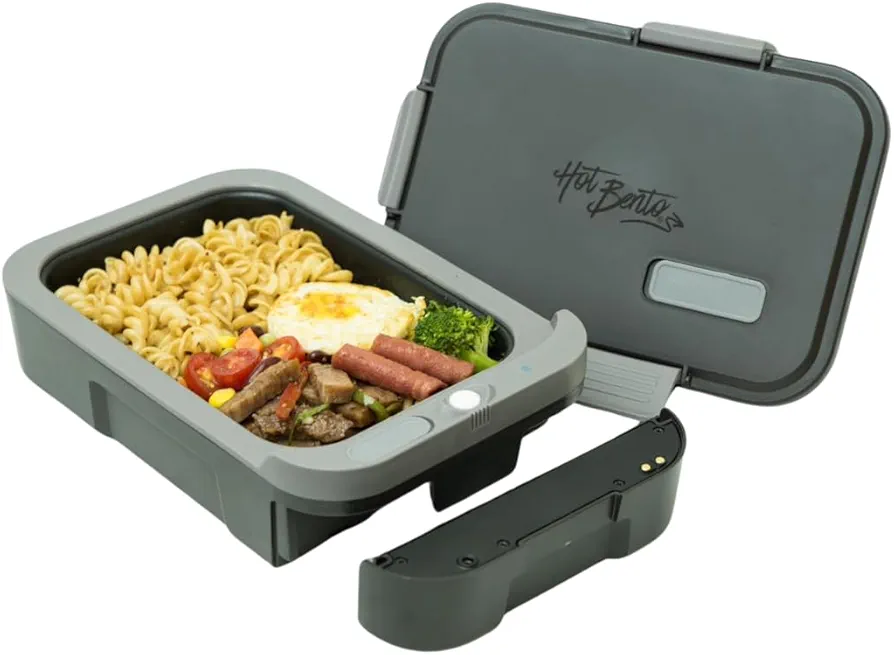 Hot Bento PLUS Self Heated Lunch Box and Food Warmer Removeable Battery Powered, Portable, Cordless, Hot Meals for Office, Travel, Jobsite, Picnics, Outdoor Recreation, Kitchen Meal Prep, Black