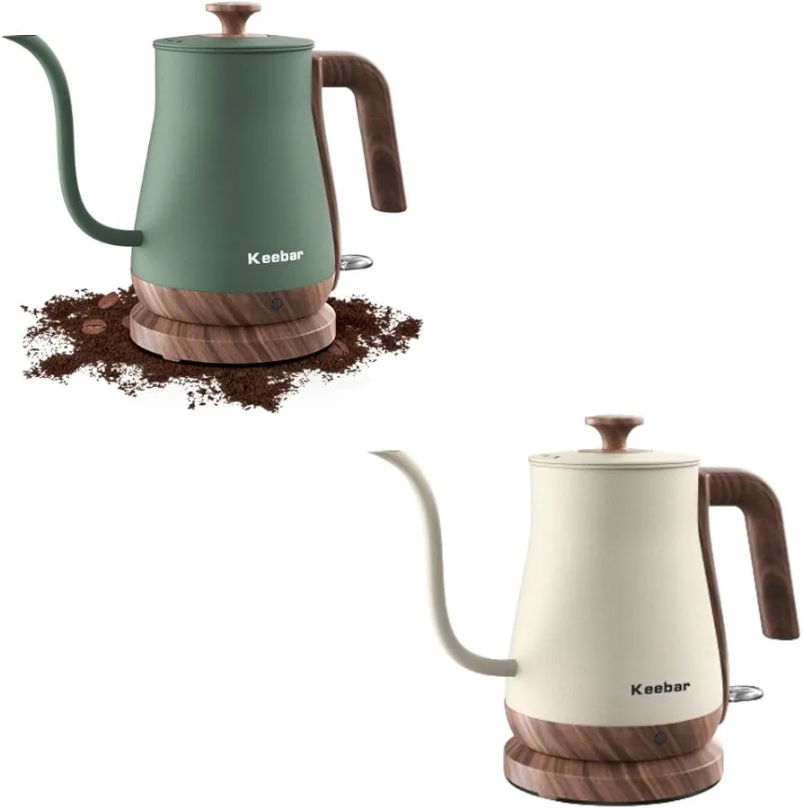 Gooseneck Electric Kettle Bundle, Electric Tea Kettle Stainless Steel, Pour over kettle for Coffee, 1000W Hot Water Kettle Electric Auto Shut Off, 0.8L, Wood-like Grain Finish Handle