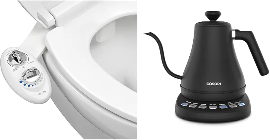 LUXE Bidet NEO 185 - Self-Cleaning, Dual Nozzle, Non-Electric Bidet Attachment for Toilet Seat & COSORI Electric Gooseneck Kettle with 5 Temperature Control Presets, Pour Over Kettle