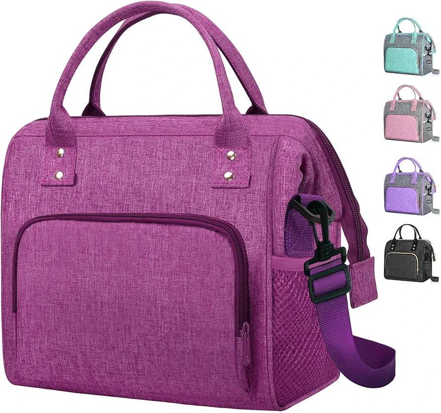 WONDAY Insulated Lunch Bag for Women, Reusable Leakproof Large Lunch Box with Adjustable Shoulder Strap, Multi-Pocket Lunch Bag Women for Work, Office, Picnic, Outdoor (RoseRed)