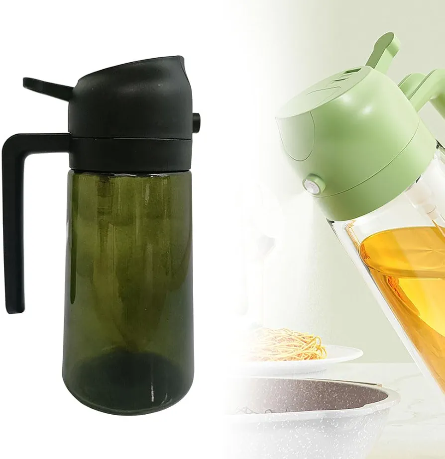2 in 1 Glass Oil Sprayer & Dispenser, 2025 New Olive Oil Dispenser for Kitchen, Oil Dispenser Bottle Spray and Pour, Premium Oil Dispenser and Oil Sprayer for Cooking Kitchen Gadgets (Black-b)