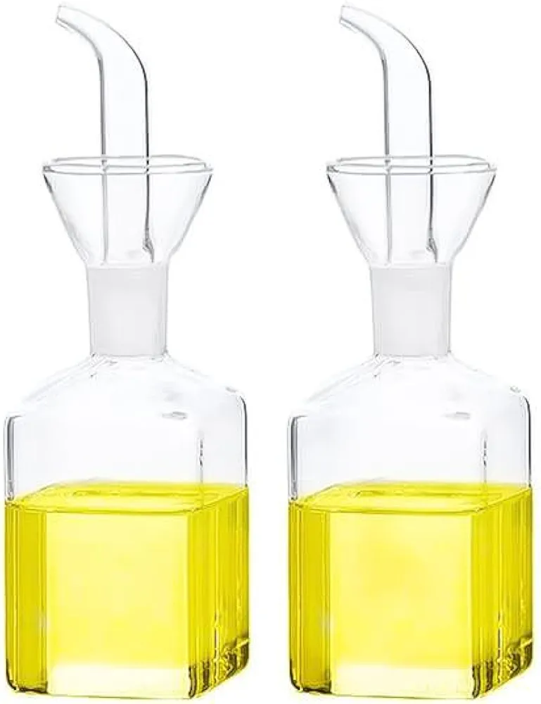 Olive Oil bottle, Olive Oil Dispenser, Olive Oil Vinegar Cruet, Cooking Wine Cotainer Salad Dressing Glass Oil Bottle, Vinaigrette Oil Dispenser for Kitchen or BBQ(4.2oz, Set of 2)