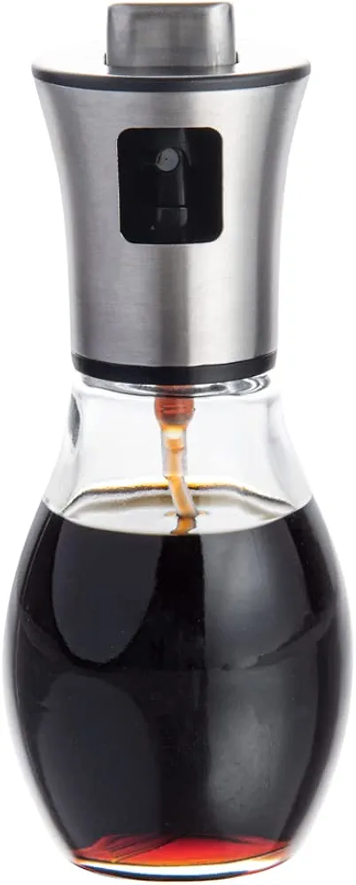 Restaurantware RW Base 3 Ounce Oil Spray 1 Refillable Olive Oil Dispenser - Stainless Steel Sprayer For Cooking Clear Glass Oil Dispenser Bottle